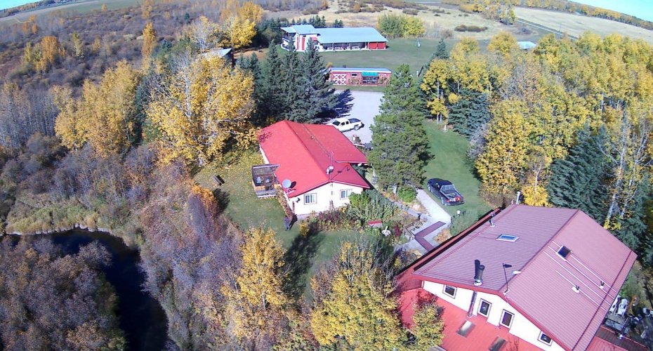 Aerial of lodge, residence and event centre in the background
