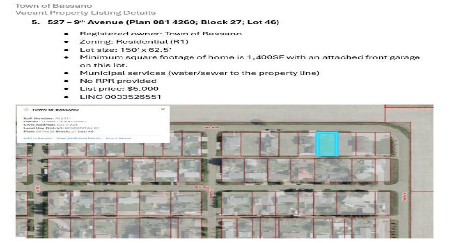 527 9 Avenue, Bassano, Alberta T0J 0B0, ,Land,For Sale,9,A2224548