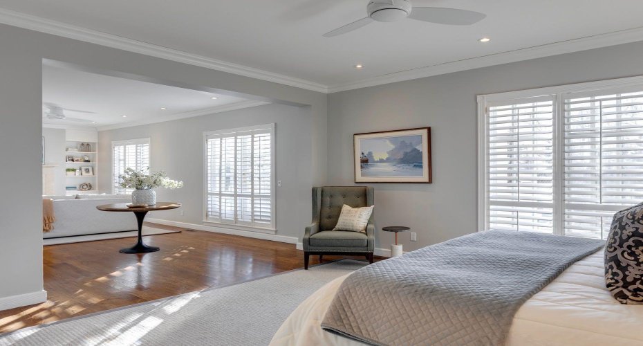 French doors lead out to upper patio