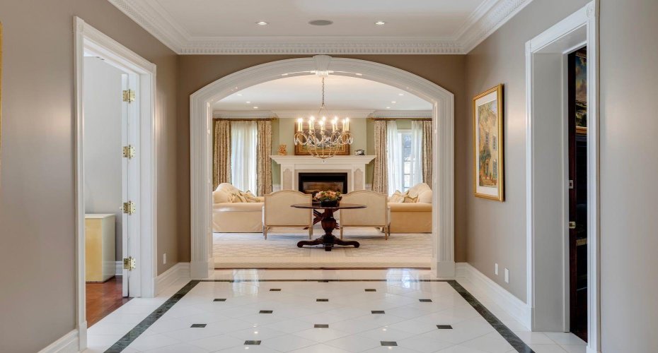 Gallery-like corridors opening into refined spaces