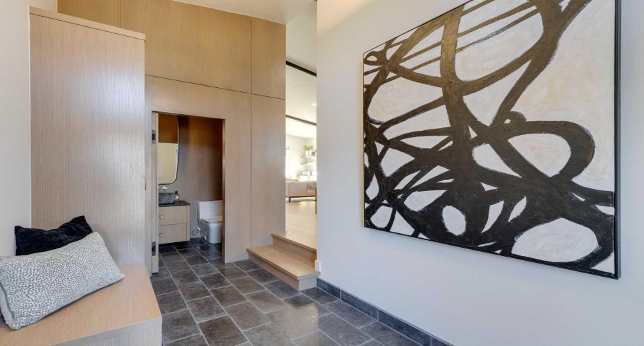 Powder room off the entrance  foyer