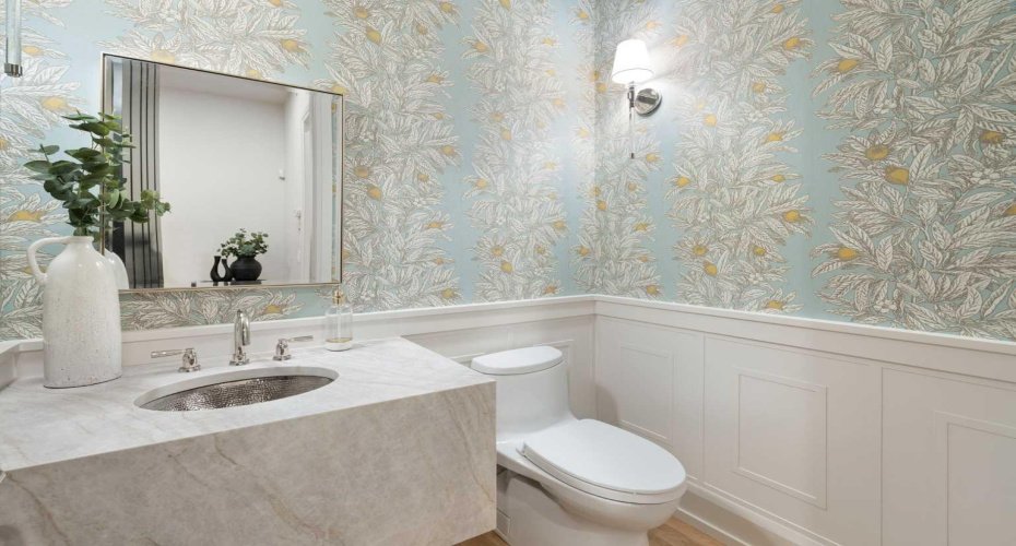 Beautiful Powder Room with Designer Wallpaper