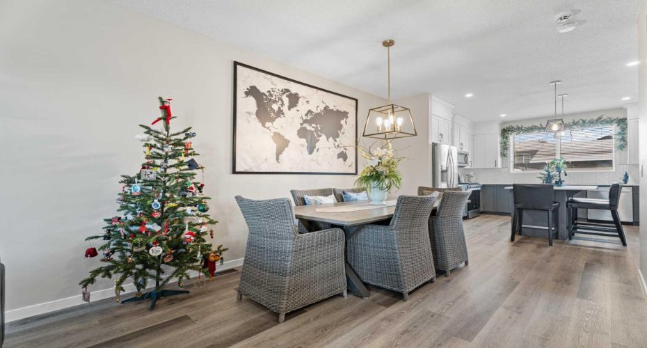 The dining space is impressively spacious, easily accommodating a full-size table for gatherings and entertaining.