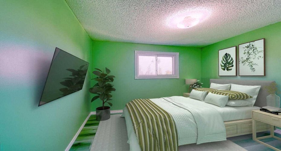 Virtually staged master bedroom