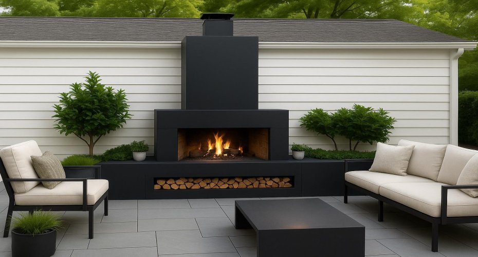 Example Photo of Backyard Fireplace (actual location and finishes will vary)