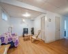 living room in basement