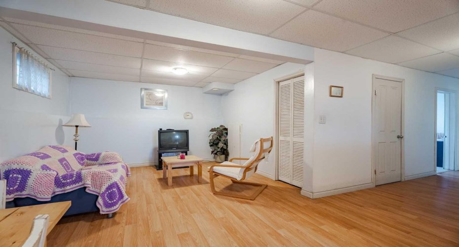 living room in basement
