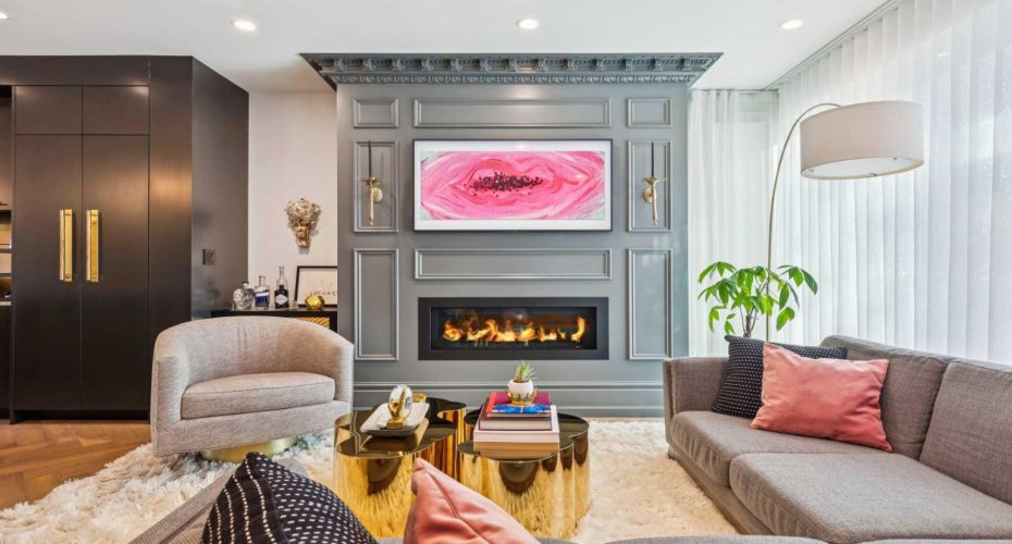 FRAME TV ABOVE THE FIREPLACE IS INCLUDED