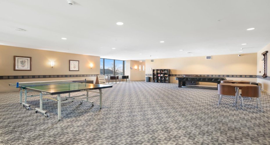Games and recreation room with pool table and table tennis