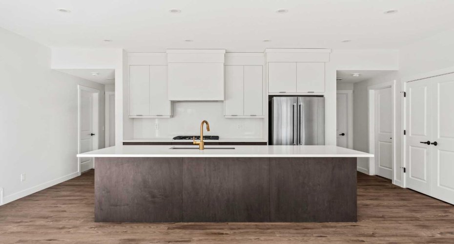 Large island offers additional seating space.