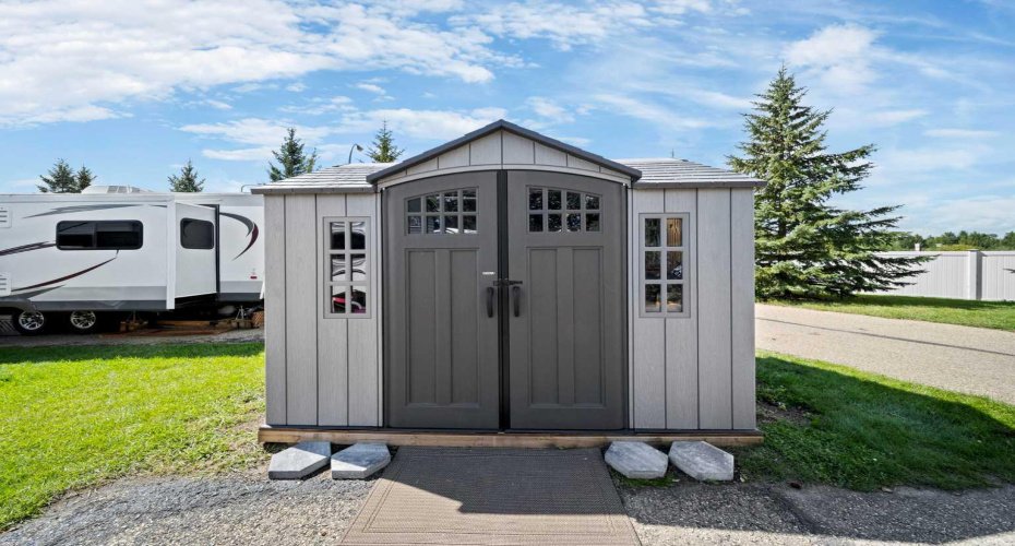 Storage shed is also included