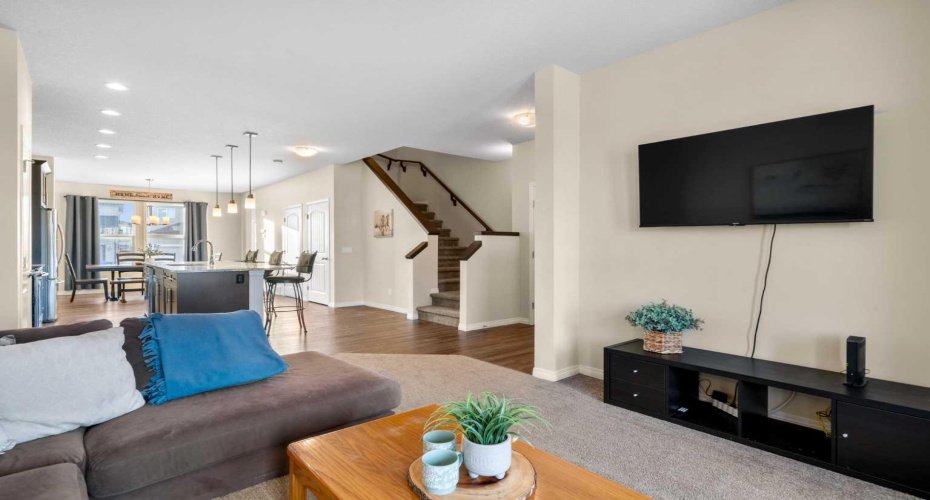 Living room, kitchen and dining