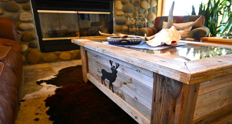 River rock fireplace