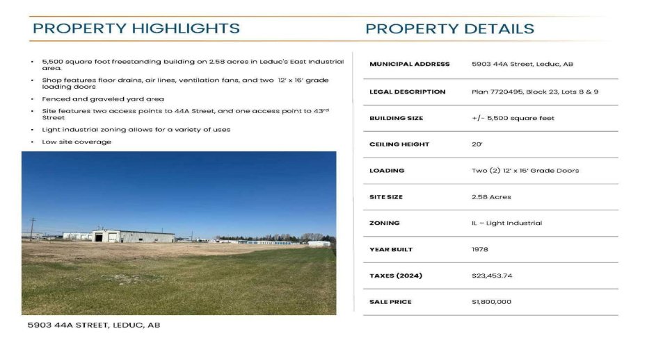 5903 44A Street, Leduc, Alberta T9E 7B8, ,Commercial,For Sale,44A,A2291024