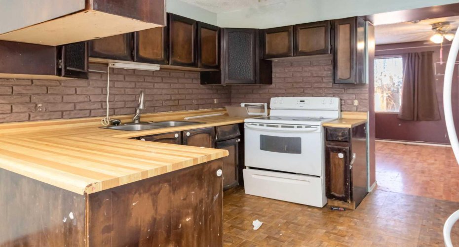 Kitchen through to living room