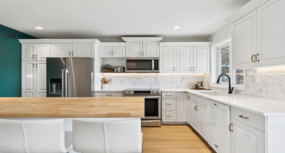 Kitchen with island granite countertops