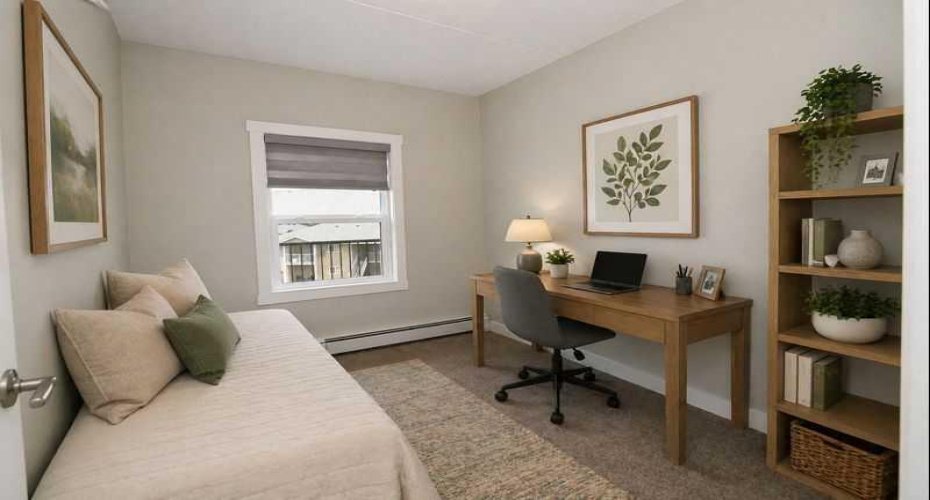 Second bedroom this photo is staged