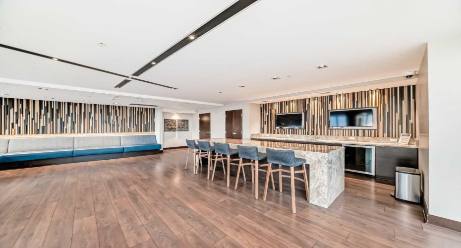 spacious party room with kitchen