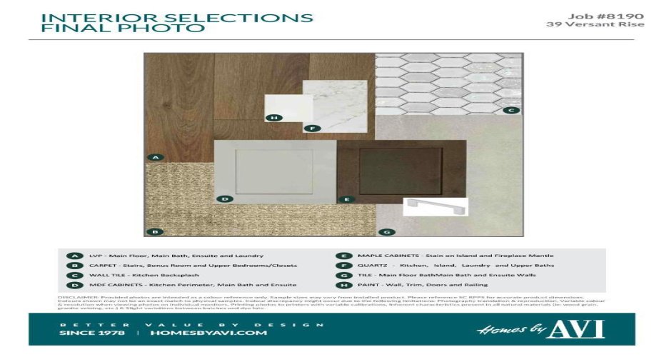 Interior Selections for 39 Versant Rise SW