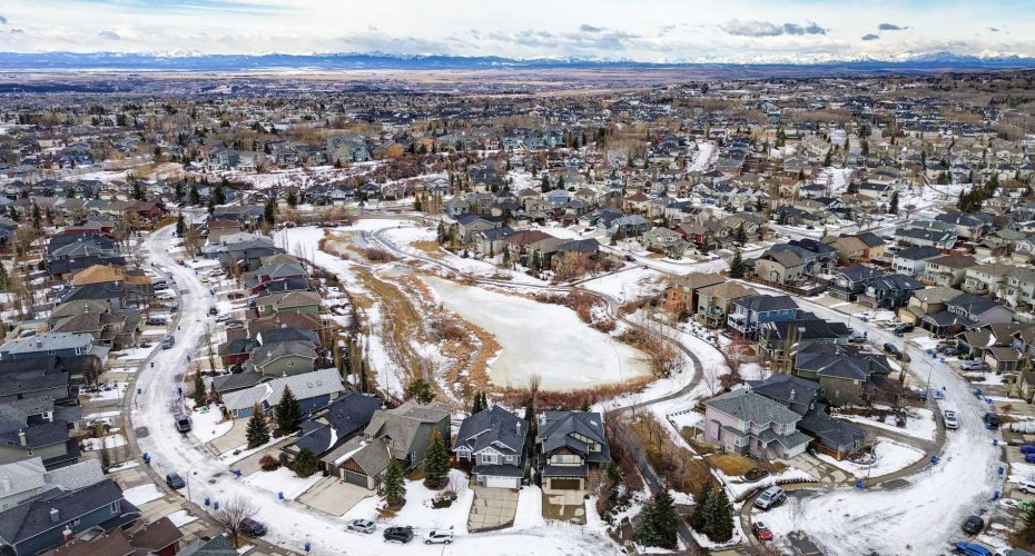 Aerial view showing the pond