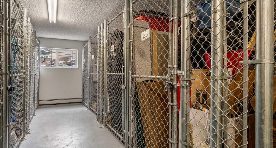 Titled storage cage next to unit