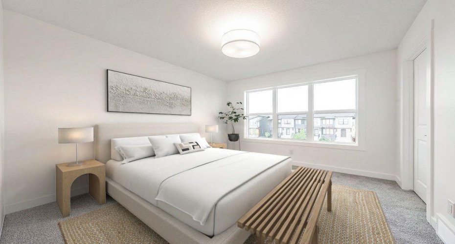 Virtually staged primary suite highlighting the space, layout, and design possibilities.
