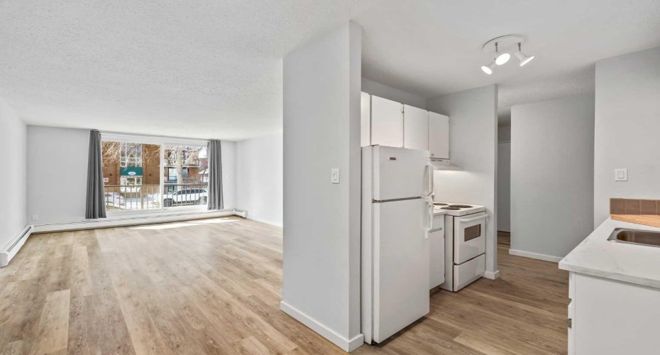 View to both kitchen and living room from dining room