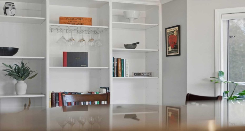 Thoughtful built-in shelving—the perfect spot for family treasures and cherished photos.