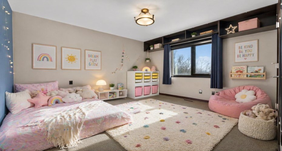 Upper level bedroom #1. This image has been digitally staged/altered.