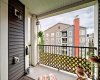 Balcony overlooks courtyard