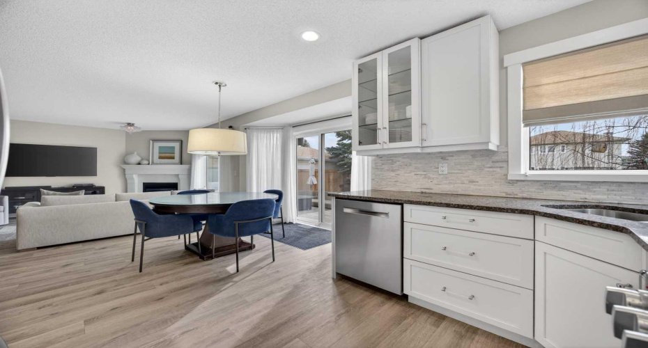 Open through kitchen, breakfast nook and living room