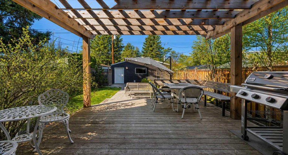 Gorgeous west-facing backyard. (This photo has been edited to reflect Calgary's summer season).