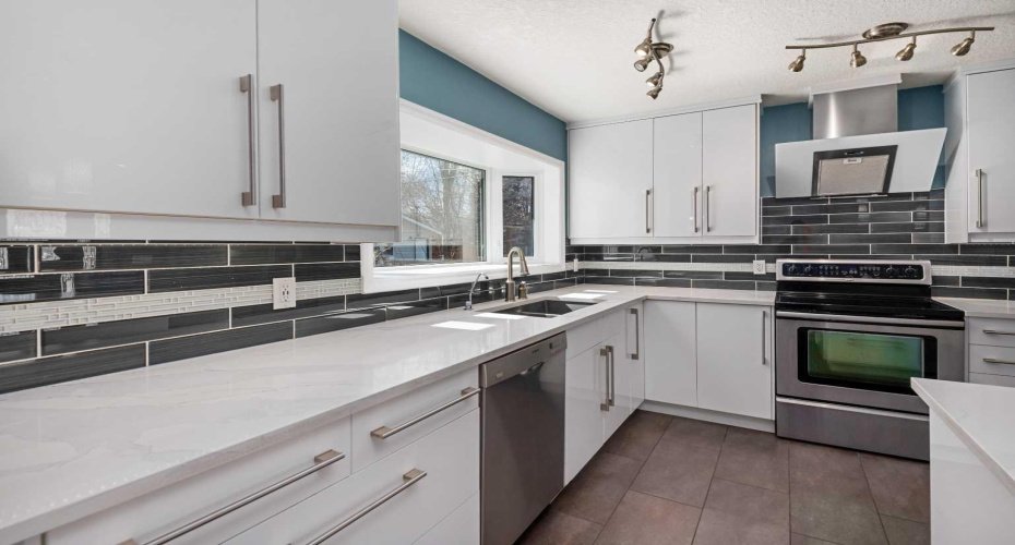 Expansive quartz countertops.