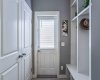 The back entry feautures a locker style storage and coat closet.