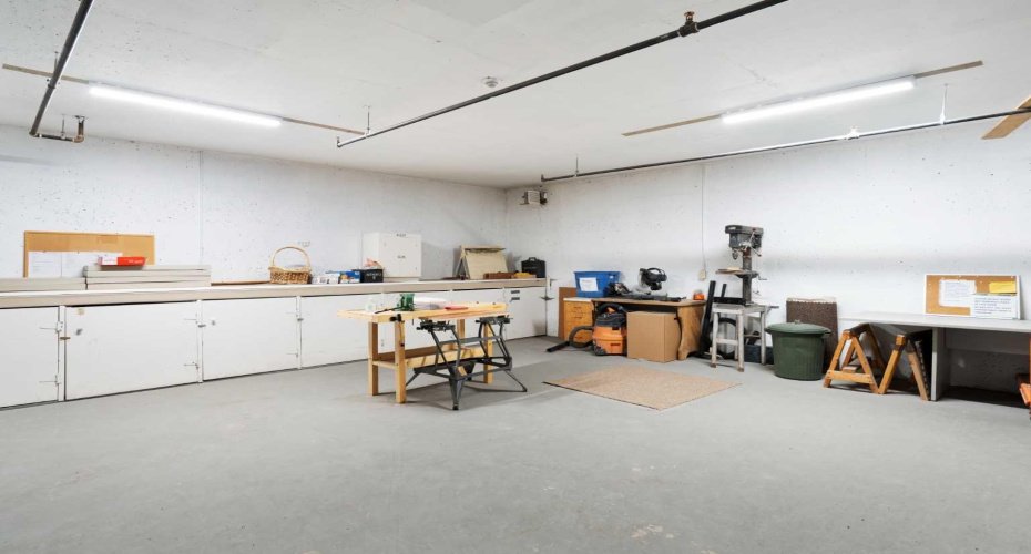 Workshop/hobby room in parking garage.