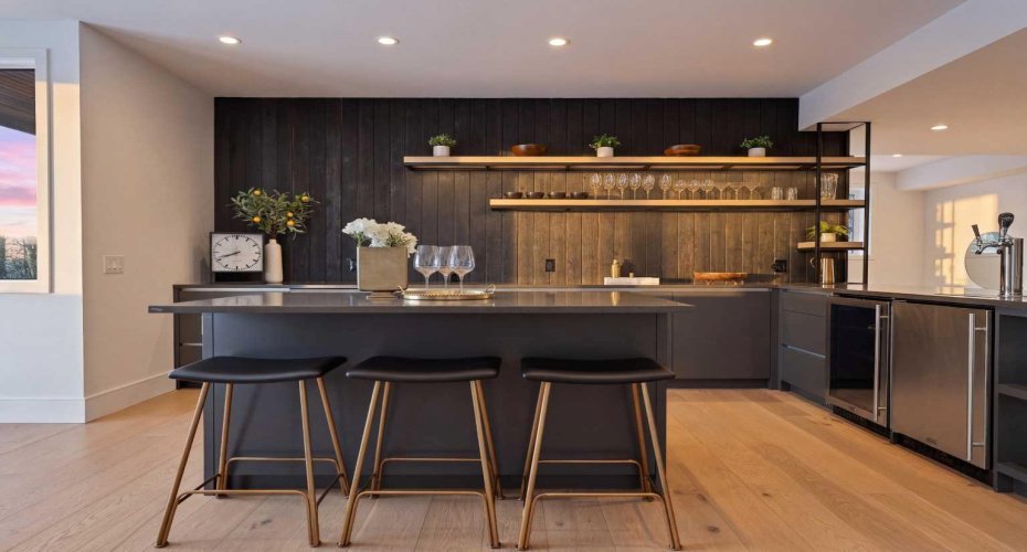 Stunning bar with dishwasher, beverage fridge, kegerator fridge, & more!