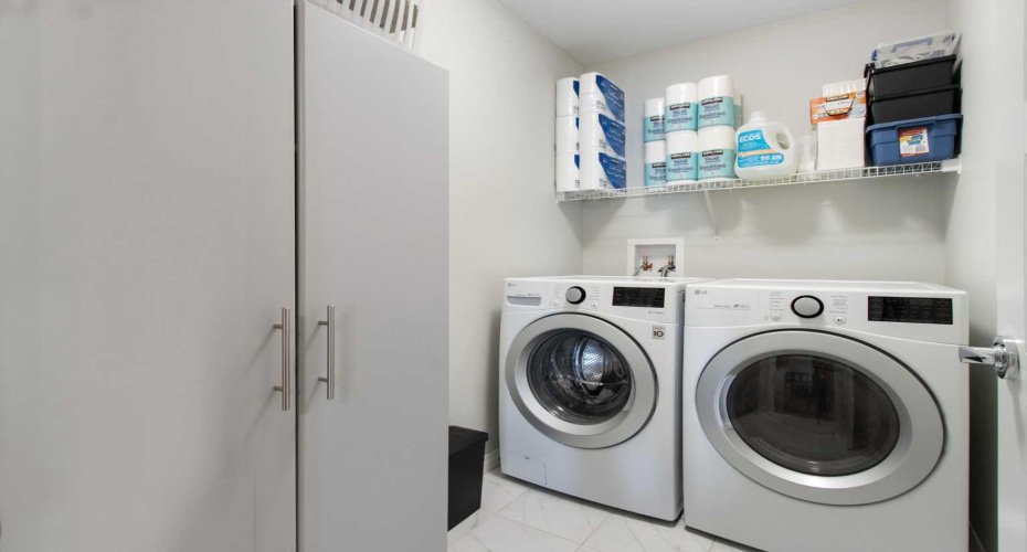 Upper floor laundry room storaege space