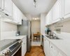 Kitchen with stainless steel appliances.