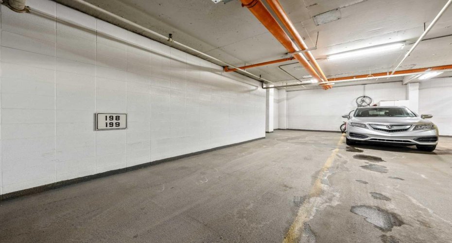 Corner tandem underground parking for two vehicles.