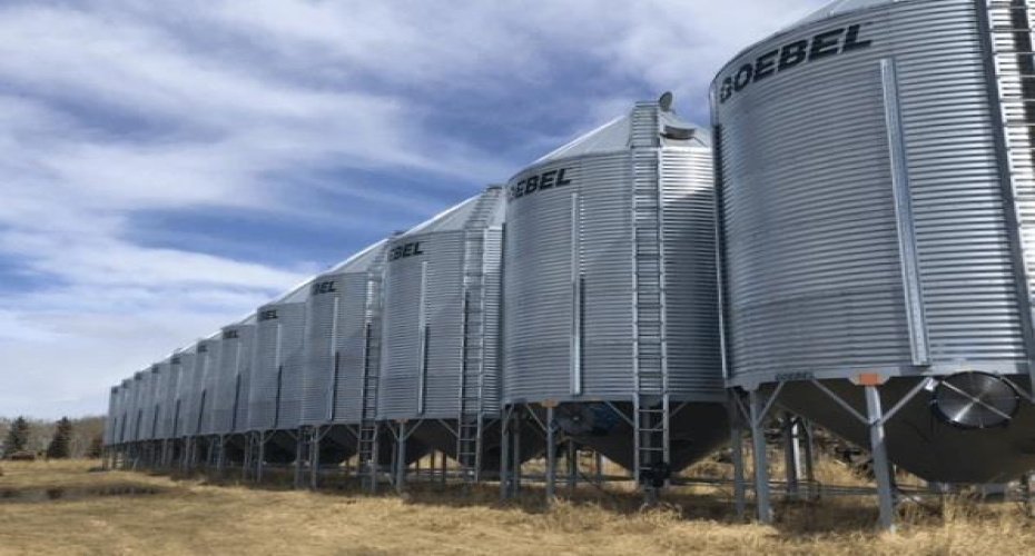 Grain Bin view 1,085 Acres of farmland for sale west of Two Hills Alberta Listed by Steve LeBlanc FarmForSale.ca