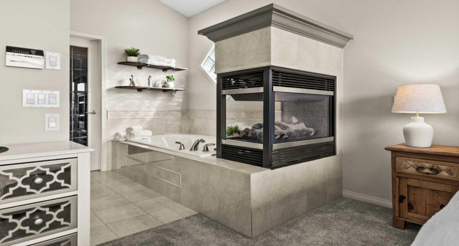 Feature three way gas fireplace.