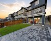 A stamped concrete patio in the backyard...