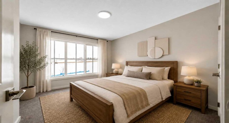 The secondary bedrooms at the front of the house are a great size and large windows again allow for lots of natural light. -Virtually staged for illutration purposes. Decor & furniture not included.