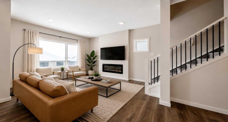 Your living room with a mountain view! -Virtually staged for illutration purposes. Decor & furniture not included.