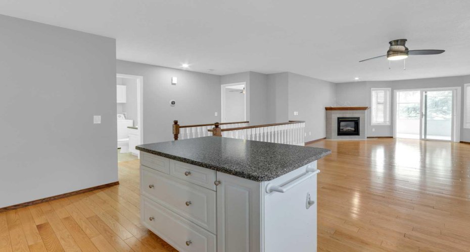 Kitchen island looking into the living room