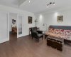 Double French doors lead to the bedroom.