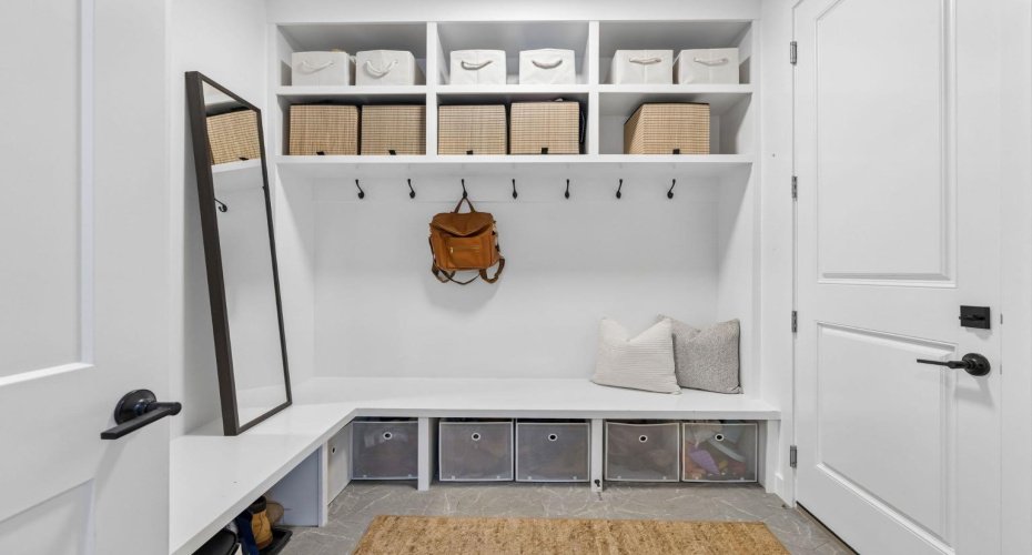 Built in bench and hooks for busy family mornings. Keeping your families exits and arrivals seamless and clean