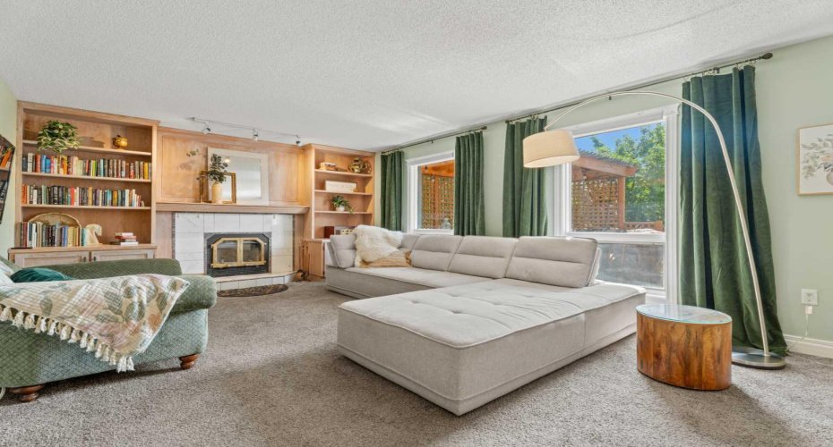 Woodburning fireplace in living room