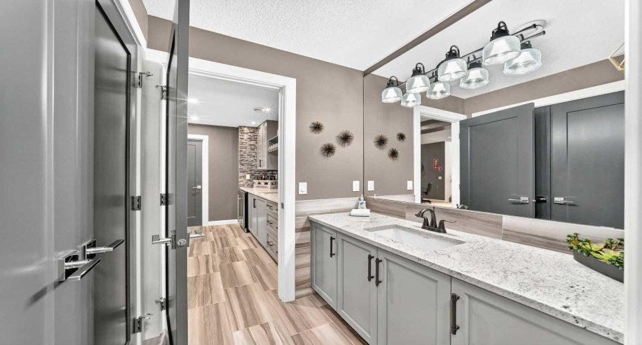 Basement Bath Beside Custom Wet Bar