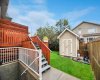 Backyard has a huge storage shed, fountain, lots of room to play